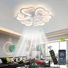 Takfläkt med taklampa med fläkt med dimbar tyst fjärrkontroll, timer, 6-växlad blomtaklampa LED 72 W fläkt med lampa för vardagsrum