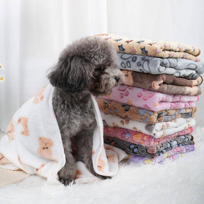 Mjuk Fluffig Högkvalitativ Husdjursfilt Flanell Hund Sovfilt Tassavtrycksmönster Husdjursmatta Varm Bekväm Filt för Katt Hund
