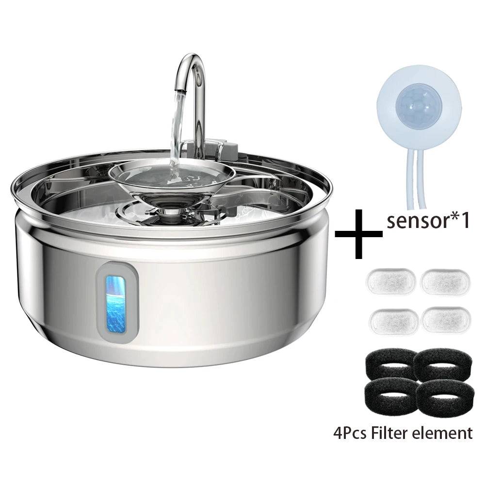 Smart Pet Water Fountain with Visual Window - 3.2L Stainless Steel Automatic Dispenser - Premium version