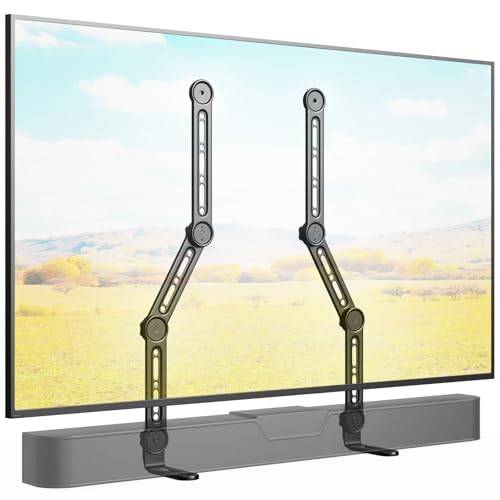 IMtKotW Universal Soundbarfäste för montering under eller ovanför tv:n, passar de flesta soundbar upp till 15 kg, för max. 90 tums TV, soundbarfäste på TV utan borr