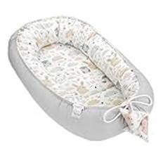 Babynest babynest för nyfödda med bärhandtag 90 x 50 cm babynest bärbart bo för säng barn mysnest kokong för pojkar och flickor Igelkott Ugglor ljusgrå