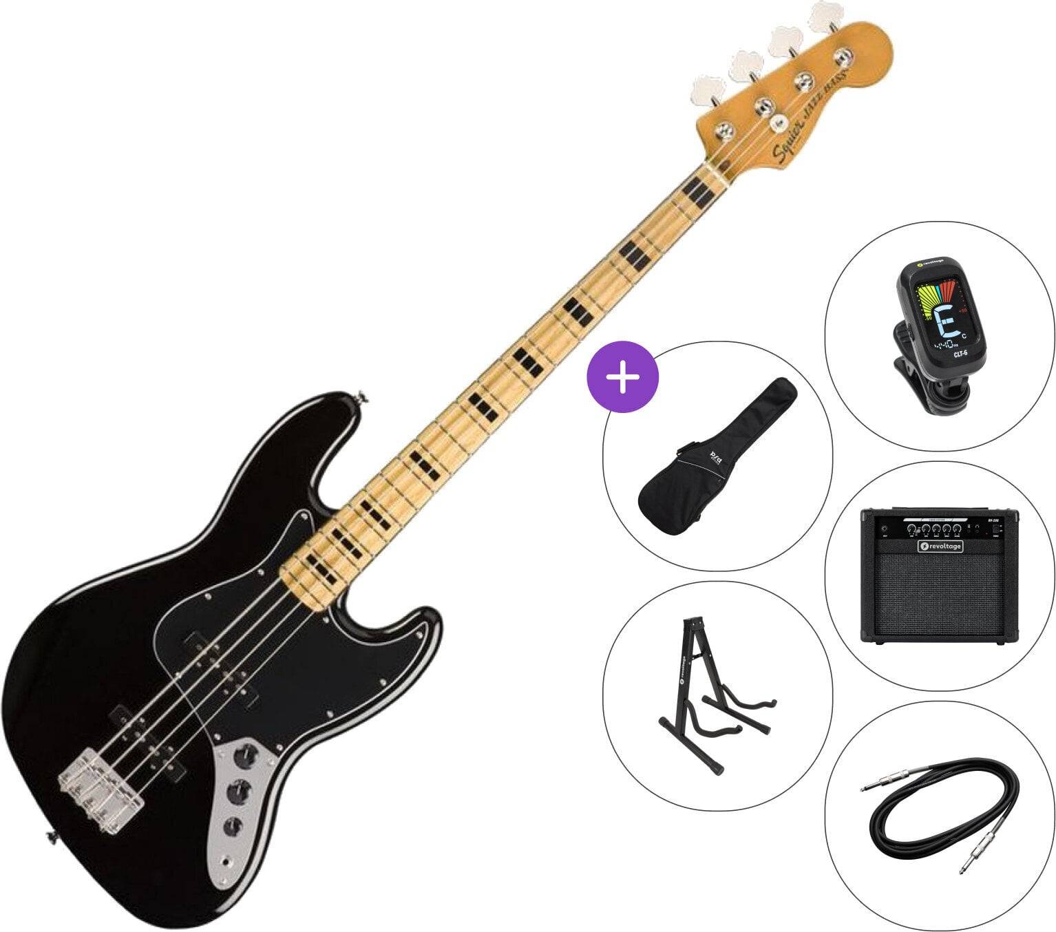 Fender Squier Classic Vibe '70s Jazz Bass MN SET 2 Black 4-strängad basgitarr