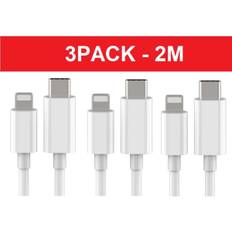 3-Pack 2m Lightning kabel laddning samt överföring 2st USB-C