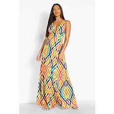 Tall Rainbow Gingham Wrap Tie Maxi Dress - multi - 34