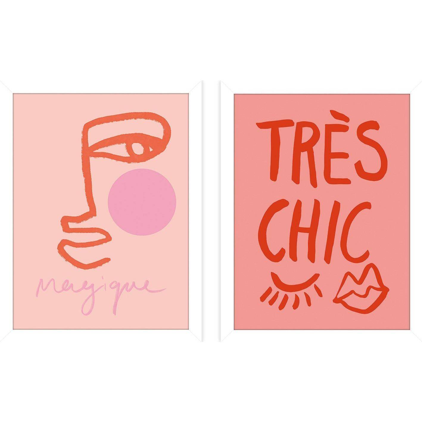 Grace Digital Magiqueface / Very Chic Pink Framed Print Set (Pack of 2) 43cm x rosa/vit