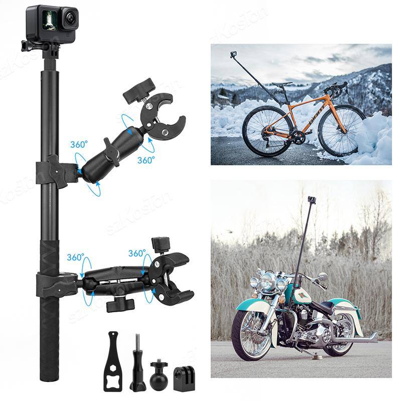 for GoPro 11 11 11 11 9 DJI Action 1 Pro Super Camera Clamp Mount Adapter Double Head Holder for Motorcycle Bracket Selfie Stick