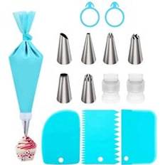 Wanlihao 15pcs/Set Cake Decorating Tools Stainless Steel Cake Nozzle Icing Piping Nozzle and Pastry Bag