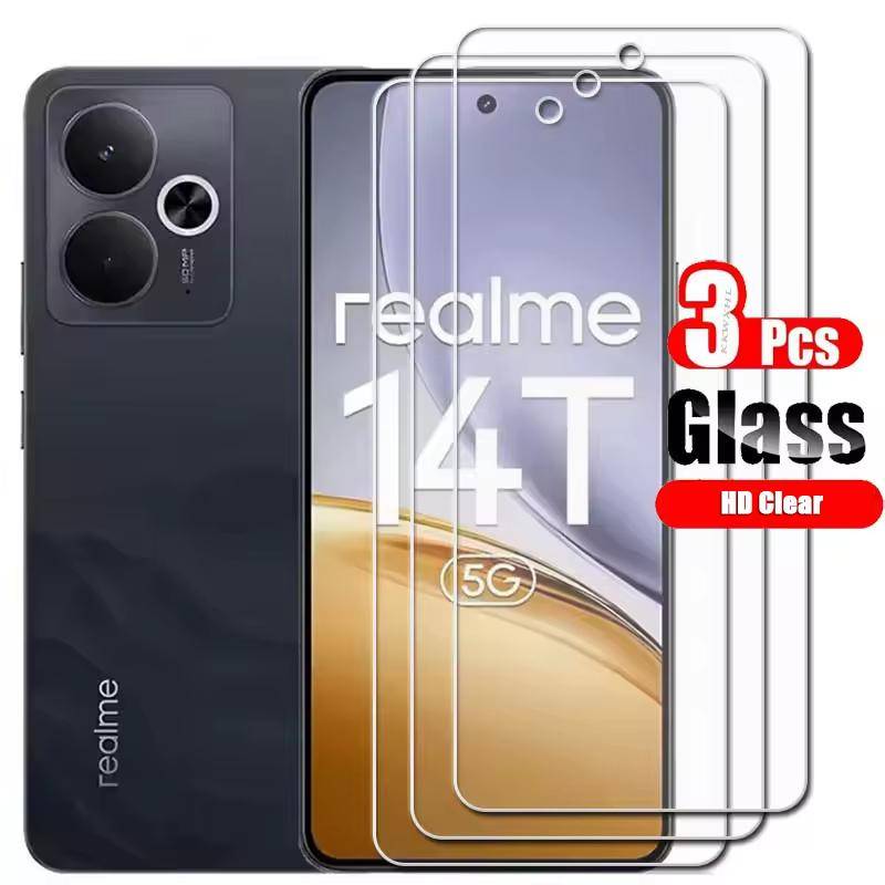 3 ST För Realme 14 5G/ 14T 5G Härdat Glas Skärmskydd 9H Hårdhet HD Glasfilm vit