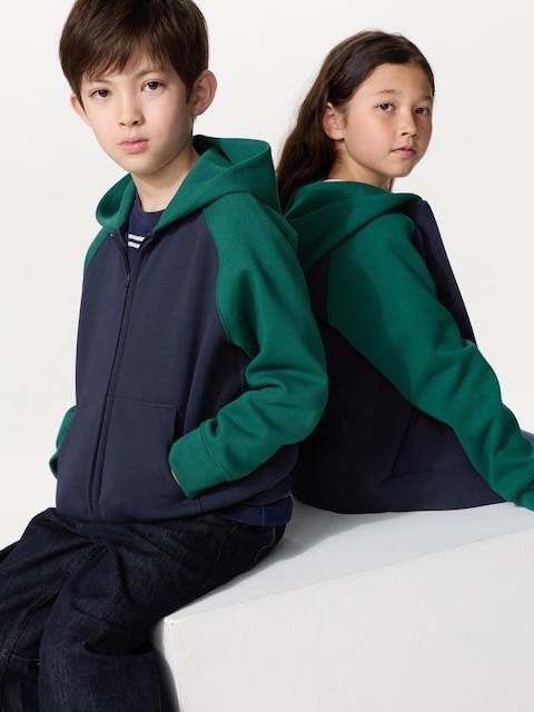 Uniqlo - Dry Sweat Full-zip Hoodie (colour Block) - Green - 13 Years (160cm)