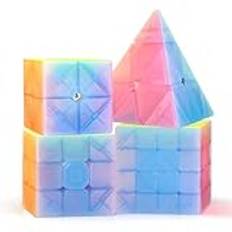 ROXENDA Speed Cube Set 2X2 3X3 4X4 Pyramid Magic Cube - Pussel Hastighetskub för barn, IQ-spel, Pedagogiska leksaker [4 Pack] (geléer)