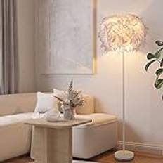 ELINKUME Golvlampa, elegant och trendig fjädergolvlampa, vit modern fjäder stående lampa för sovrum, vardagsrum (E27 lamphållare pedalbrytare)