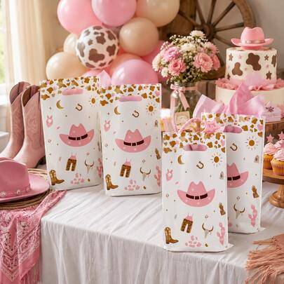 10/30 st rosa denimtema presentpåsar för baby shower, western cowboyhatt och komönstrade godispåsar, snacks- och godispåsar för baby shower och 1-årsd - Multifärgad (10 st,30 st)