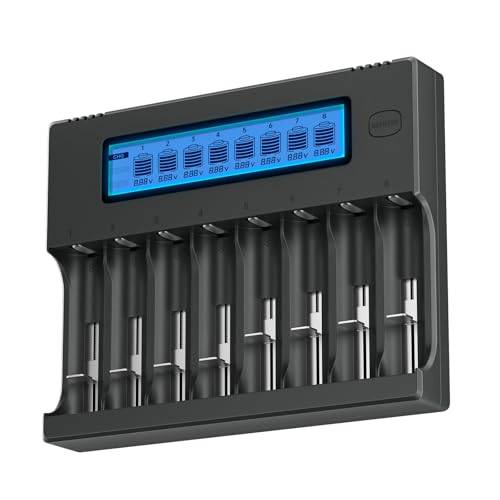 CITYORK 18650 Batteriladdare, 8 Platser LCD batteriladdare för 3,7 V 18650, 20700, 26650,13450, 14500, 14650, 16340(RCR123),17500，CR123A, 1,2V Ni-MH AA AAA uppladdningsbara batterier