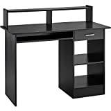 Yaheetech Skrivbord med lådor, datorbord svart kontorsbord för hemmakontoret med förvaringsfack – 106 x 94 x 50 cm (B/H/T)