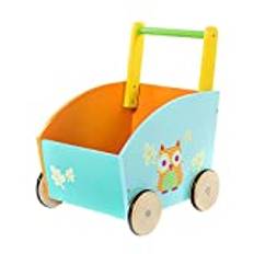 Labebe Baby Walker trä baby lärande rullstol med hjul småbarn tryck- och dragleksaker och gåvor för baby flickor pojkar 1-3 år (orange uggla)