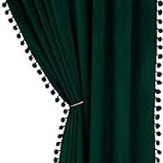 Grön sammet pom pom gardiner för flickor sovrum 2 paneler värmeisolerade halva mörkläggningsgardiner solljusblockerande fönsterbehandlingar 140 x 245 cm