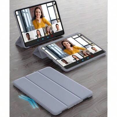 Bokliknande skyddsfodral för surfplatta med multifunktionellt vikbart ställ, stötsäkert/dammtätt/fingeravtryckssäkert, avtagbart trådlöst tangentbord - Blåröd (Multi-size)