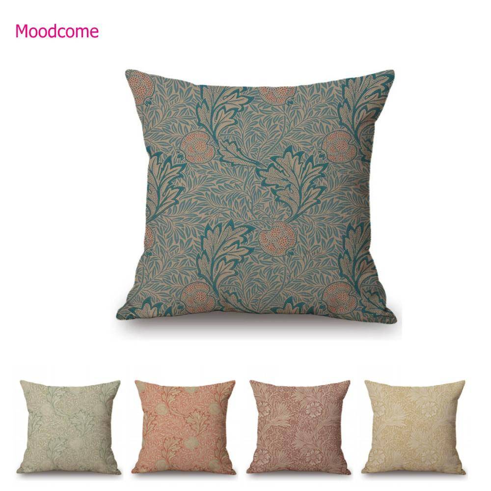 William Morris Klassiskt Blommönster Applicera Lagerblad Ringblomma Design Bomull Linne Dekorativ Soffkudde Kuddfodral Bilkudde Kuddfodral