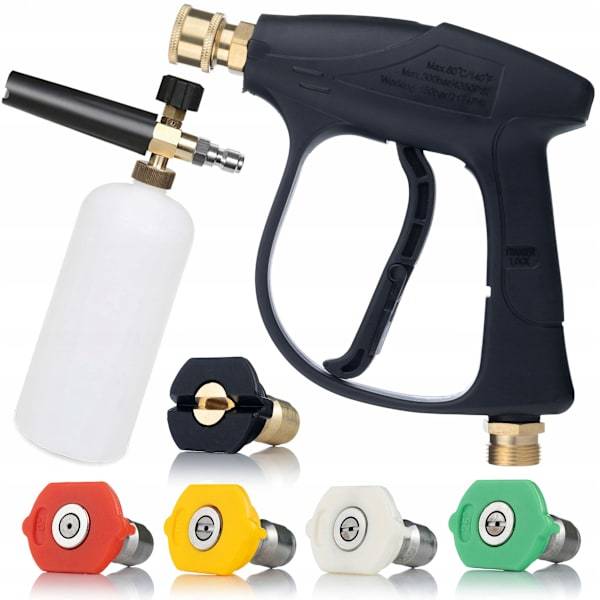 Hojtryksrenser Pistol Sæt 4350PSI 22mm – 5 Dyser | Skumkanon 1000ml | Kompatibel med Karcher, Nilfisk