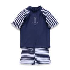 Purebaby S/Slv Rashie Set - French Stripe Print - 3 år