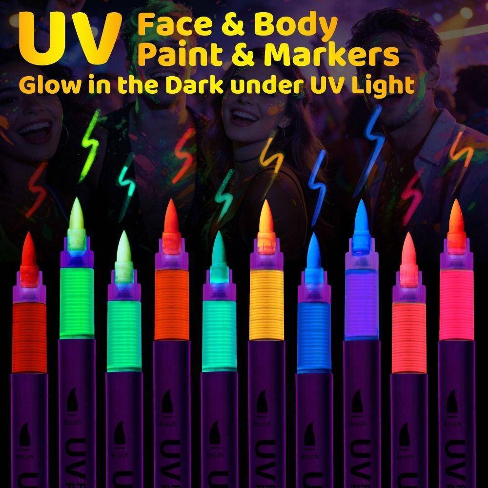 10 Färger Lyser i Mörkret Kroppsfärg Fluorescerande Tvättbara Temporära Tatueringar Markörer Highlighters DIY UV Neon Ansiktsfärg Markörer