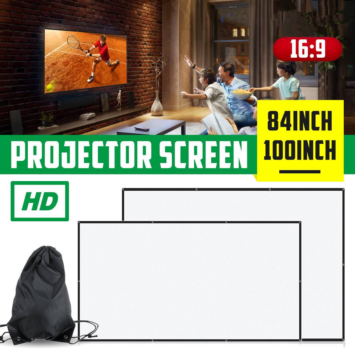 Projektorskärm 60 72 84 100 120 tum 3d hd väggmonterad bärbar projektionsskärm duk ledd projektor för hemmabio