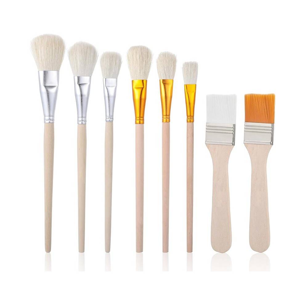 8 PCS Mop Brush for Acrylic Painting Assorted Size Artist Brushes with Wooden Handle for Acrylic,Watercolor, Gouache Oil