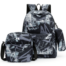 Back To School/Graduation Season Fashion Multifunctional Large Capacity Backpack Set, Suitable For Commuting, Travel, And Various Occasions - Black
