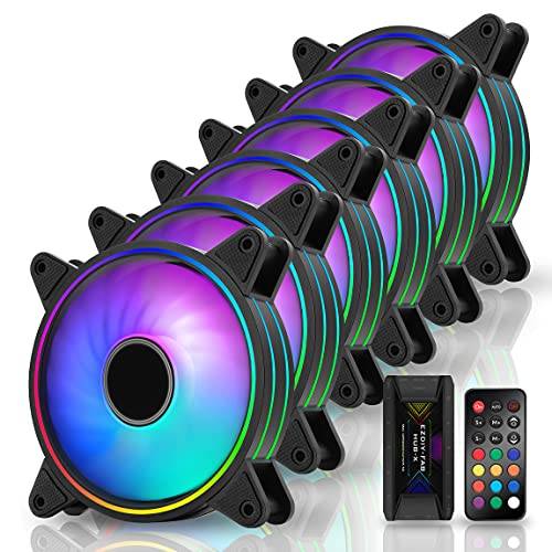 Ezdiy-Fab Moonlight RGB husfläkt 120 mm med fläkt Hub X och fjärrkontroll, moderkort Aura Sync, hastighetskontroll, ARGB datorfläkt för PC-hölje, 6-pack