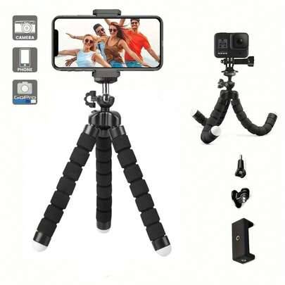 Flexibelt ministativ med 360° roterande huvud, bärbart justerbart kamerastativ med universalklämma, kompatibelt med smartphones, små digitalkameror oc - Svart (En-Storlek)