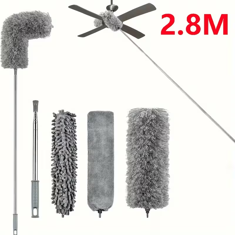 Extendable Microfiber Duster with Bendable Long Handle - Reusable for High Ceiling Fans, Furniture, Blinds & Car Cleaning, Metal