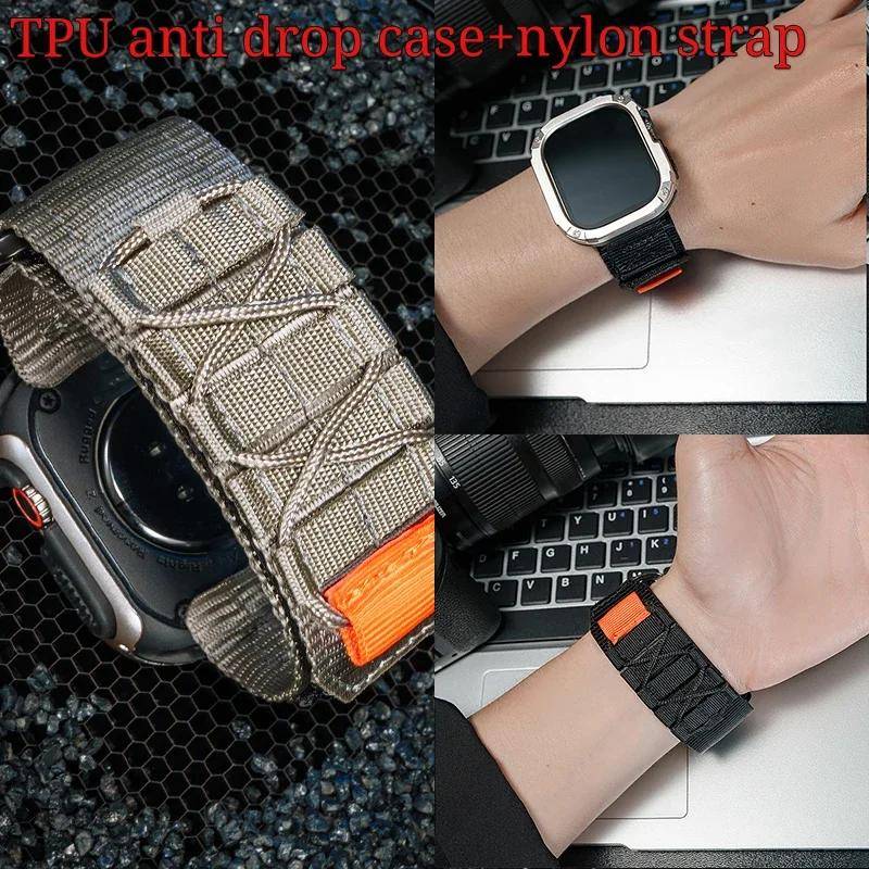 Taktiskt nylonband lämpligt för Apple Watch Ultra 2 band 49mm 44 TPU stötsäkert fodral lämpligt för Iwatch Series 9 8 7 6 SE 5 4 black