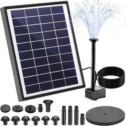 Komplett solcellsdriven fontänpumpkit 6,5W, solcellsdriven fontänpump för utomhusbruk, lämplig för fågelbad, damm, trädgård, pool och akvarium, solcel - Svart (6,5 W,6W)