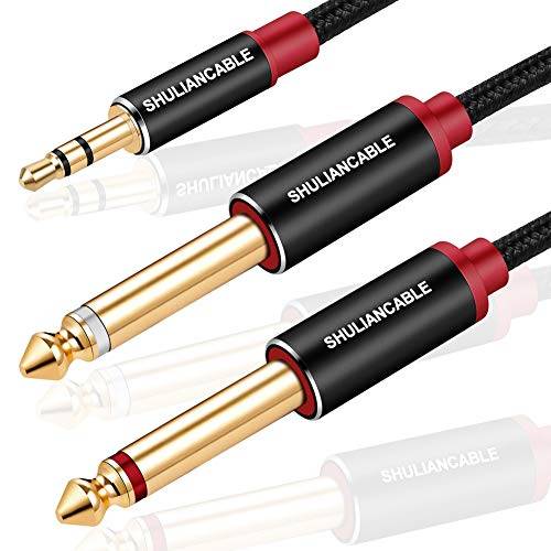 SHULIANCABLE Ljudkabel från 3,5 mm till dubbelt 6,35 mm, 6,35 hane till 3,5 hane Mono Y Splitter Jack Kabel för högtalare, mixer etc. (2M)
