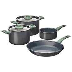 HEMLAGAD gryt-/stek-/kastrullset 6 delar, non-stick beläggning ljus grågrön/grå