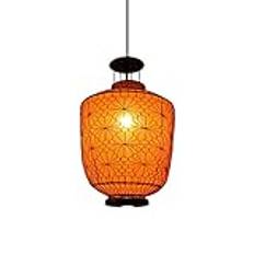 YTHRDVFCVZ E27 handvävd hängande lampa i antik kinesisk stil för restauranger, klassisk lykta med tygskärm, hängande lampa för vardagsrum, tehus, ljuskrona, orange (30 x 38 cm)