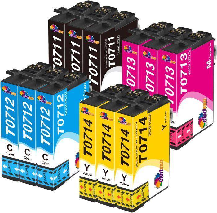 Cartouche d'encre - ZIG-ZAG TERRITOIRES - T0715 - Compatible Epson - 12 packs - Grande capacité