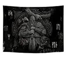 Arsey Viking dekoration gobeläng nordisk mytologi Odin Warrior svärd yxa korp tatuering meditation runor väggbonad gobeläng vardagsrum sovrum grå 150 cm x 130 cm