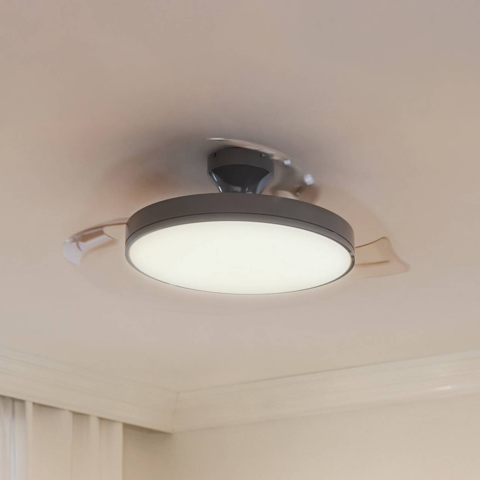 Philips LED-takfläkt Atlas, nickel, tystgående, CCT, DC dimbar, Aluminium / grå / zink, Vardagsrum / matsal, Metall, Modern