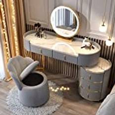 REALN Sminkbordsset med LED-belyst Spegel, Sminkbord med Flyttbart Sängbord och 4-5 Lådor, 3 Färger Justerbar Ljusstyrka, Erbjudande för Heminredning i Sovrummet (Color : Gray, Size : L-120cm/47.2)