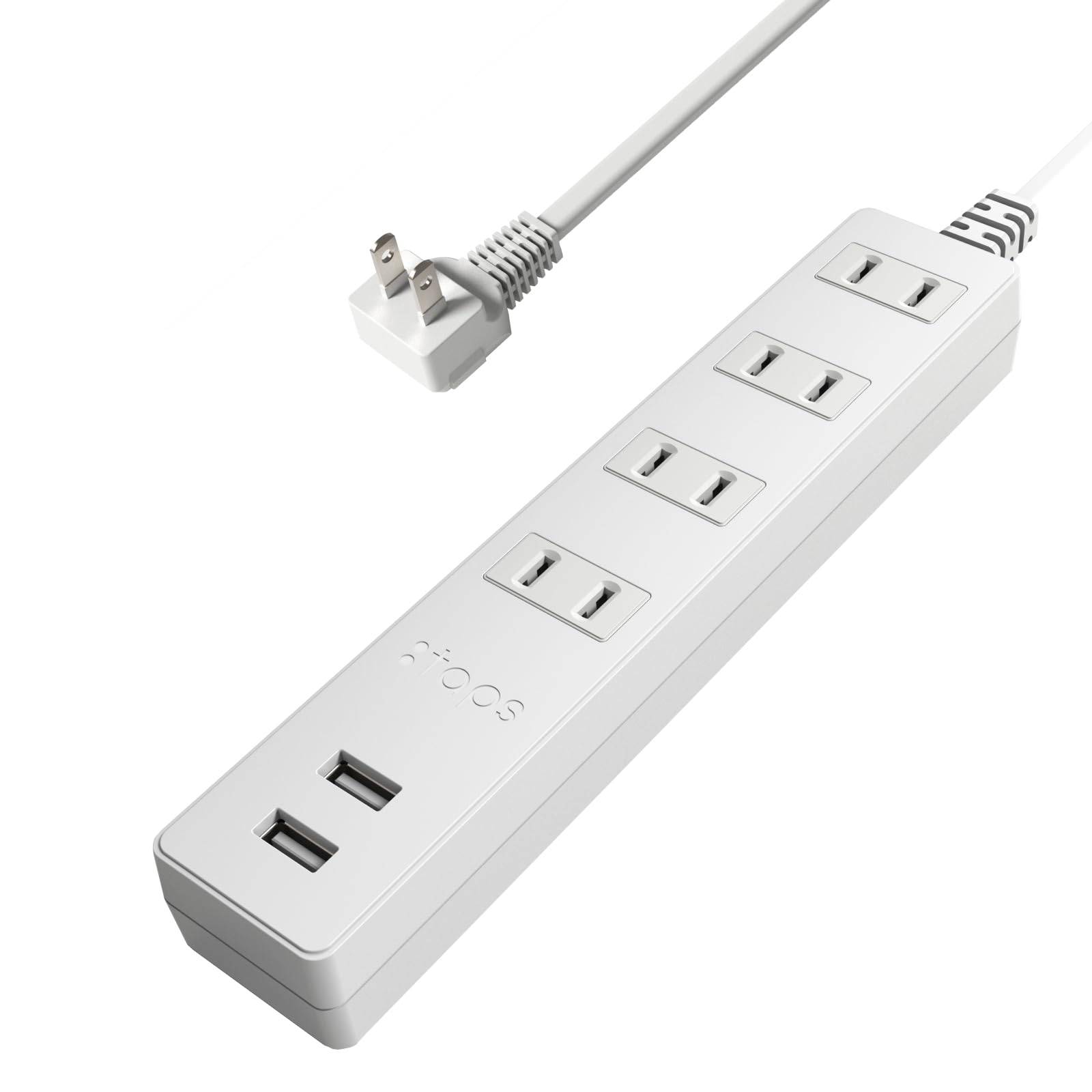 TOPLAND Grenuttag med USB, 4 AC-uttag, 2 USB-A-portar, Förlängningssladd med Automatiskt Strömsystem, Antibakteriell Behandling, Vit (1m) STPA410-WT