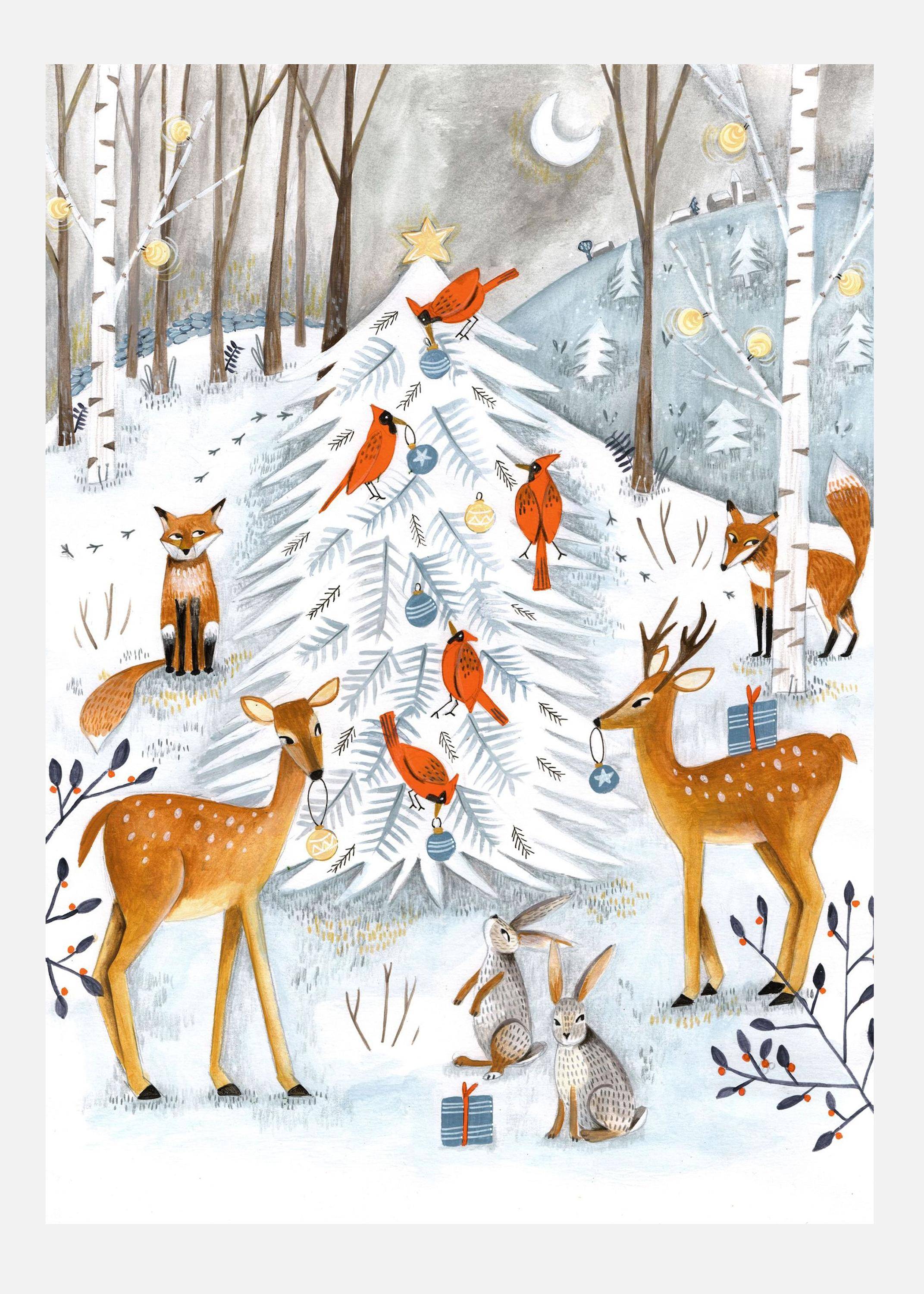 Christmas In The Winter Animal Forest Canvastavla (70x100 cm)