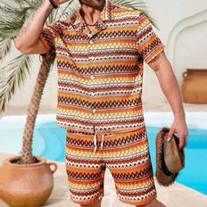 Plus size herr geometriskt tryck dragsko i midjan Lös strandskjorta och shorts, matchande badkläder för par för semester herr semesterkläder herr seme - Multifärgad (2XL,3XL,4XL,5XL,6XL)