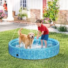 Hundepool Sammenklappelig soppebassin med springvand og vandpudedesign Ø160 x 30 cm Skridsikkert hundebadekar Swimmingpool til hunde og katte