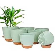 CSYY Växtkrukor inomhus, 7-pack plastväxtkrukor 20,3/19/17,7/16,5/15,2/14/12,7 cm, blomkrukor utomhus självvattnande växtkruka med dräneringshål bricka, plastplanterare för trädgårdshus växter (grön)