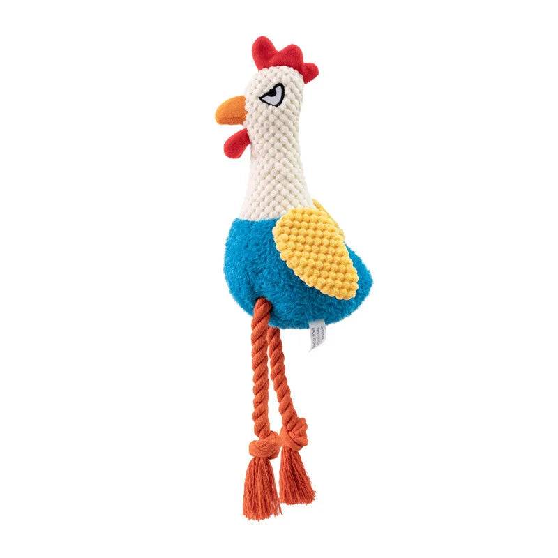 Plush Rooster Rope Dog Toy - Braided Cotton Chew Toy - Blue