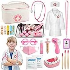 Sundaymot Doktor barn leksak - 32 st medicinsk doktor kit, leksak med stetoskop, imitationsspel, present till flickor, pojkar, barn, 3, 4, 5, 6, 7 år, rosa