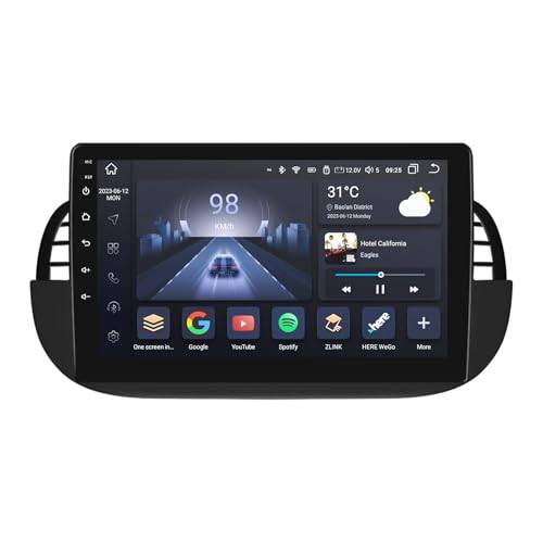 Hizpo 9-tums pekskärmbilradio kompatibel med Fiat 500 2007-2014 med carplay/Android Auto 8-core-upc 4+32GB DAB Author Radio Adapter WiFi 4G Mirror Link (Black)