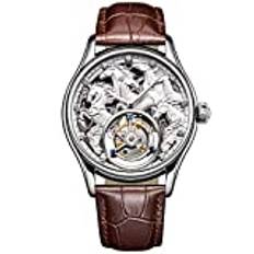 AESOP Män äkta mekanisk handvind Tourbillon affärsklänning häst armbandsur läderrem rem SILVER