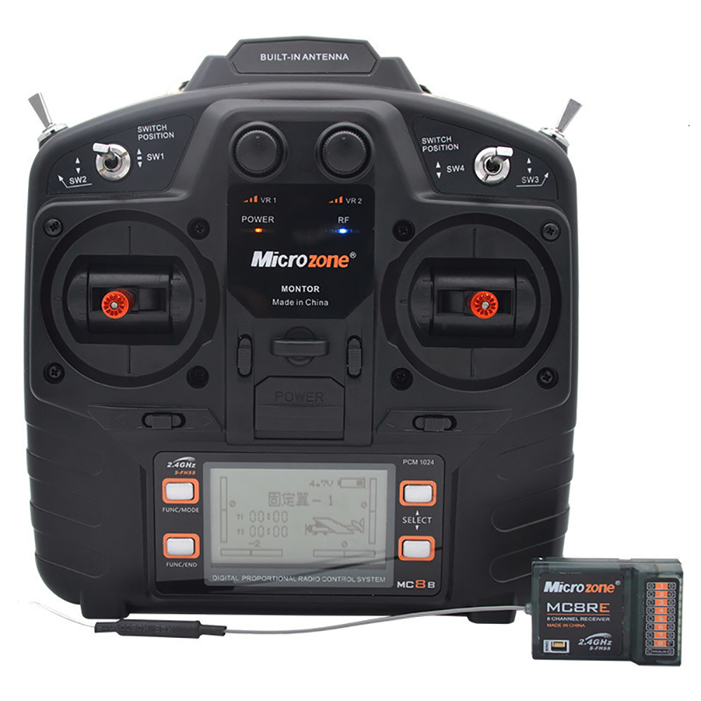 Microzone MC8B 2.4GHz 8CH RC Radio-sändare med MC8RE 2.4GHz 8CH-mottagare för RC-flygplan, bil, båt, FPV-racerdrönare